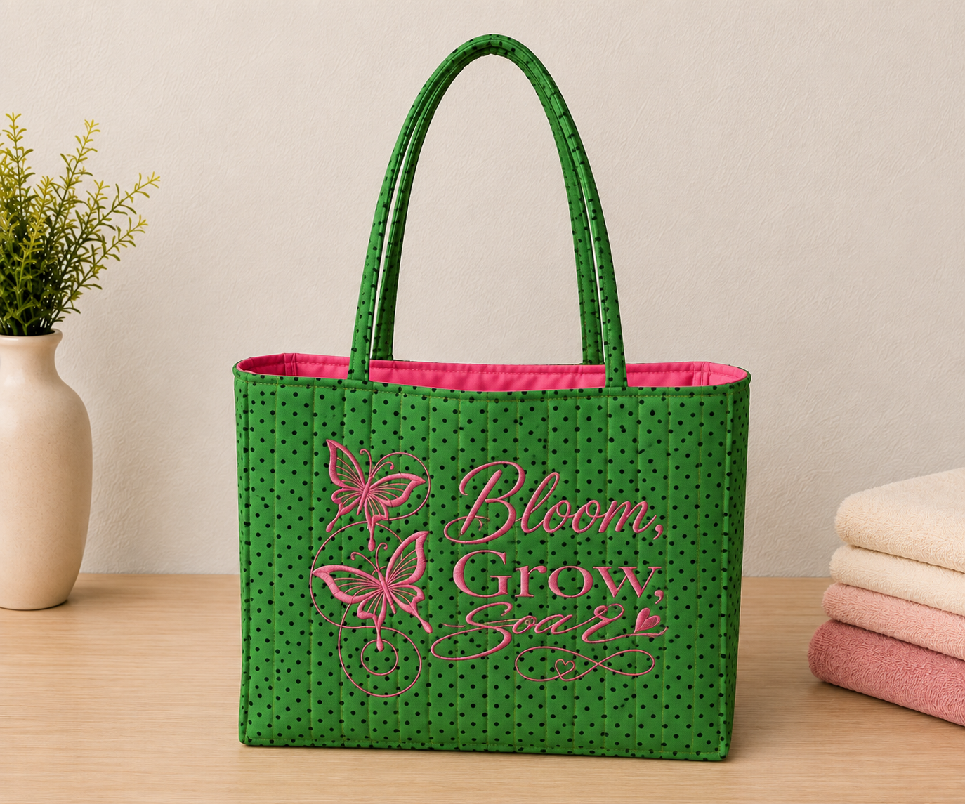 Bloom, Grow, Soar Signature Double Side Embroidered Tote Bag