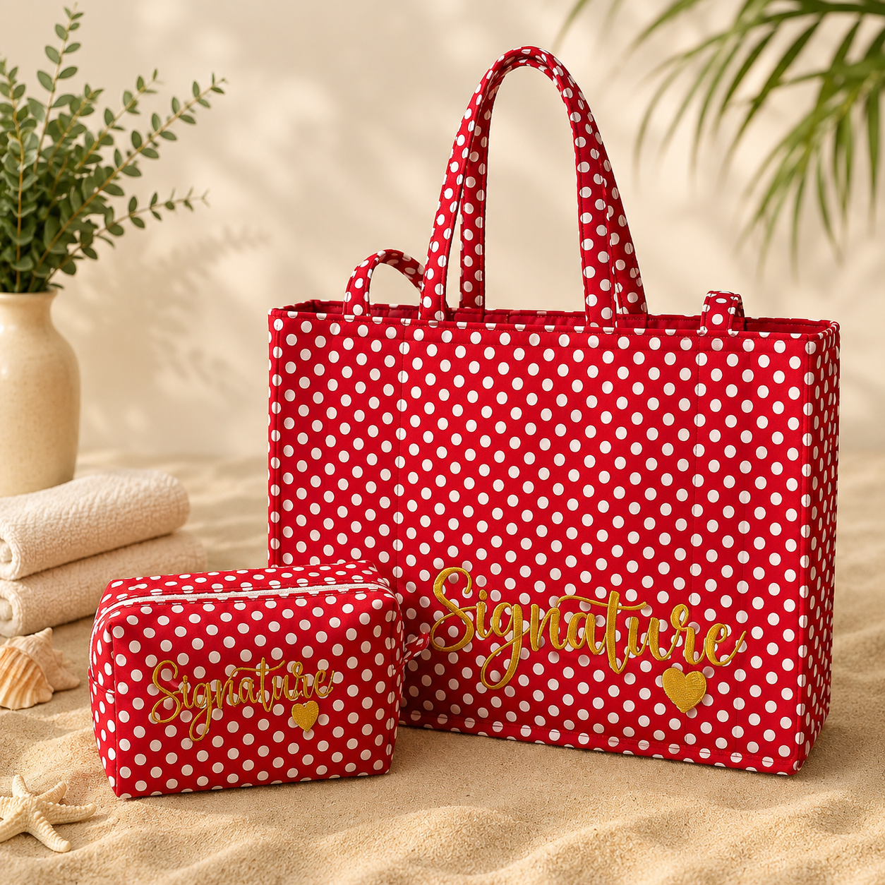 Large Signature Tote & Cosmetic Bag Duo Set