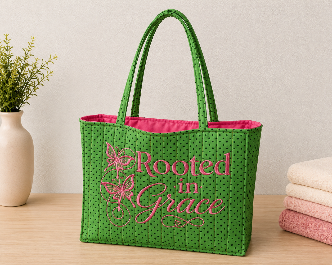 Bloom, Grow, Soar Signature Double Side Embroidered Tote Bag