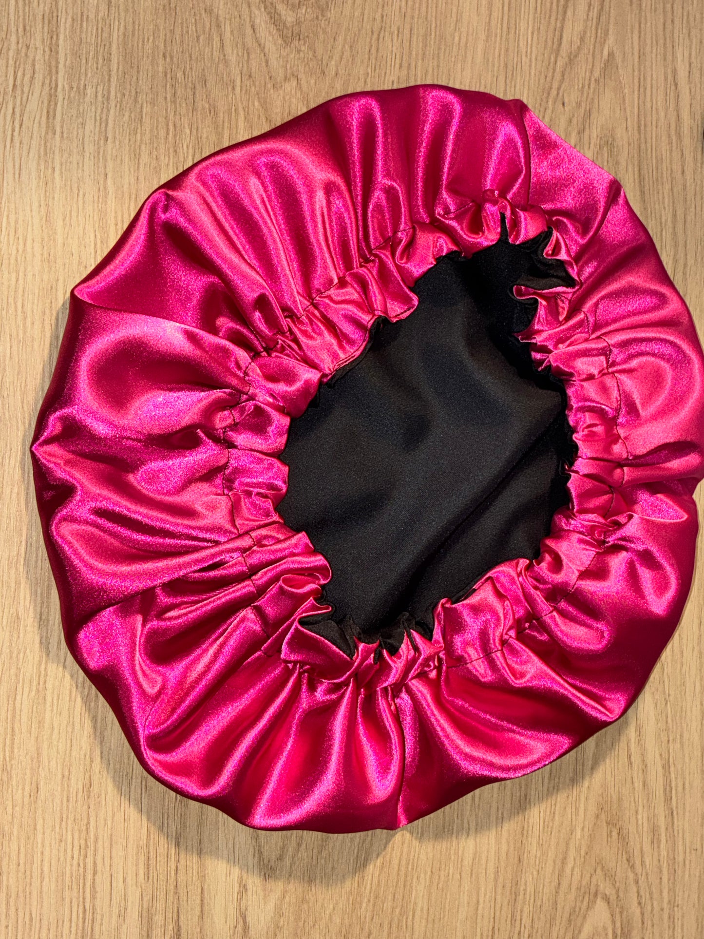 Satin Pink & Black Reversible Bonnet